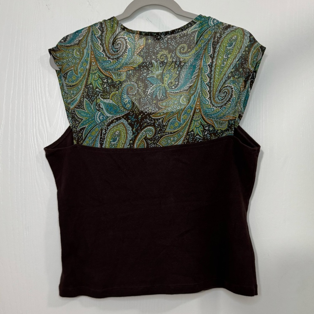 Banzai Green Paisley Yoke Top Women’s Size L Y2K Vintage Funky Flower Classic - Picture 2 of 6